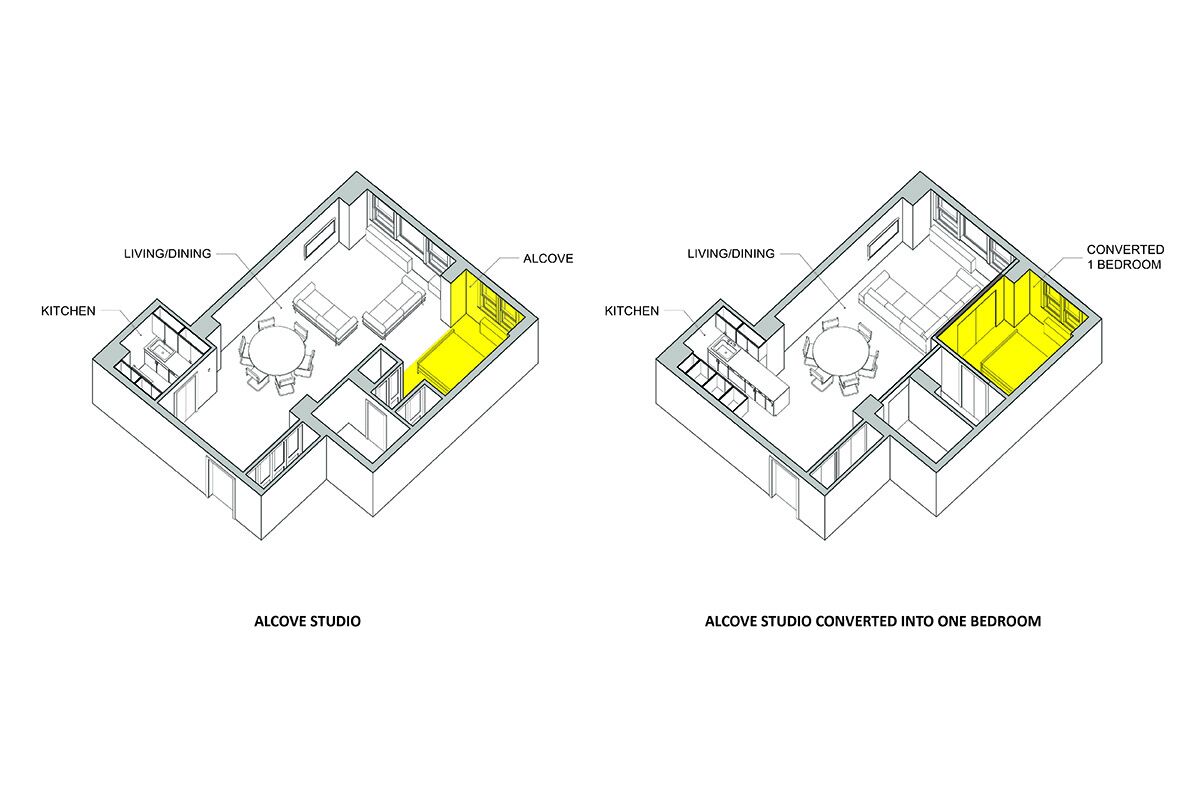 Converting a studio to one bedroom diagram